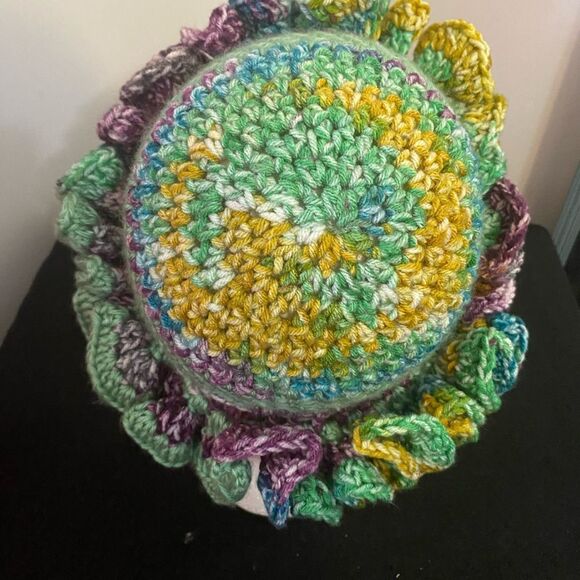 Handcrafted Crochet multi-color ruffle bucket hat - Picture 3 of 4
